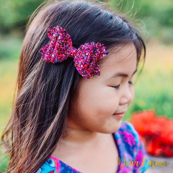 Purple Sequin Chunky Glitter Hair Bow - Picture 2 of 4